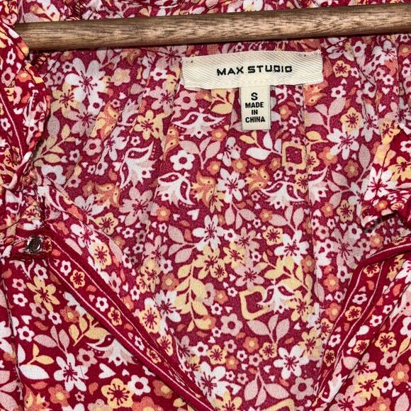 Max Studio Flowy Dainty Floral Print Flutter Sleeve Boho Top Small Soft Feminine - Picture 4 of 7